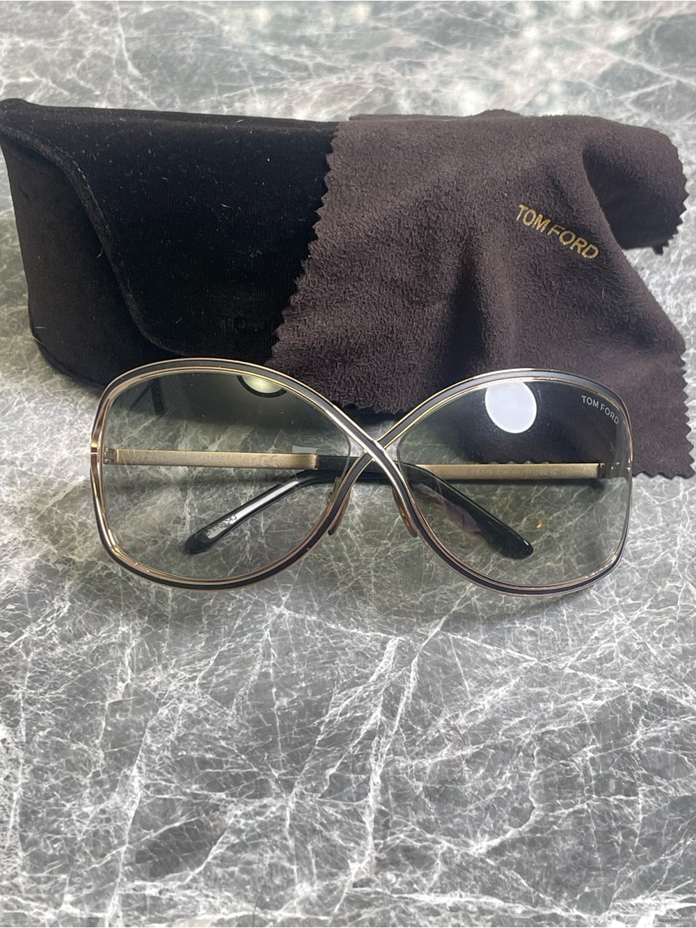 Tom Ford Women's Brown Gradient Oversized Sunglasses with Gold Trim